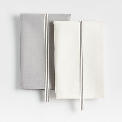 View Oslo Grey & White Cotton Dish Towels, Set of 2 details