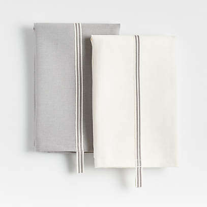 Linen Cotton Tea Towels. Set of 2 Linen Kitchen Towels White, Blue
