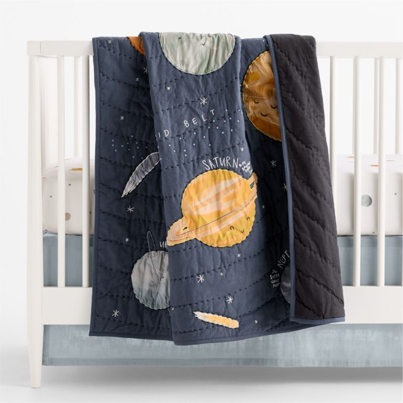 Outer Orbit Navy Organic Crib Baby Quilt - image 1 of 7