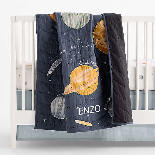 Outer Orbit Navy 100% Organic Baby Crib Quilt