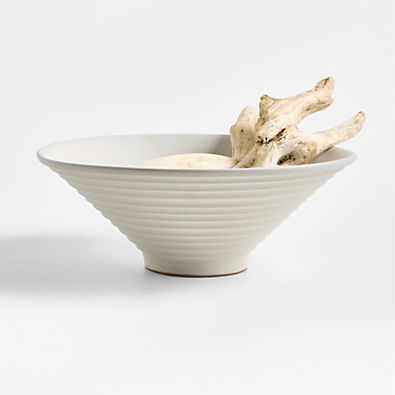 View Otsu White Ceramic Textured Centerpiece Bowl 14" details