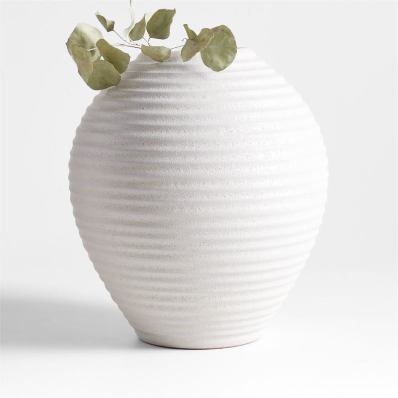 Otsu Round White Ceramic Textured Vase 12" | Crate & Barrel