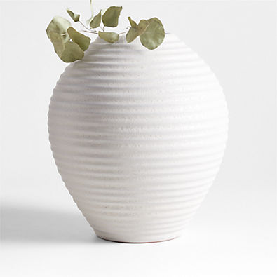 View Otsu Round White Ceramic Textured Vase 12" details