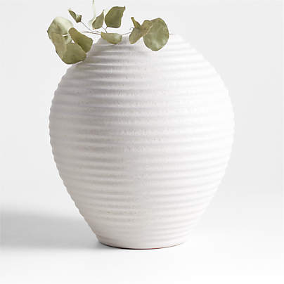 Otsu Round White Ceramic Textured Vase 12"