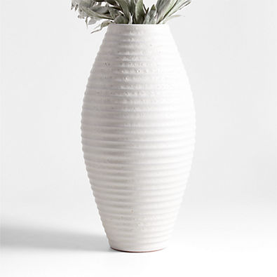 View Otsu Tall White Ceramic Textured Vase 16" details