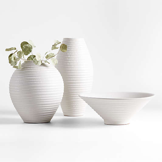 Otsu Tall White Ceramic Textured Vase 16"