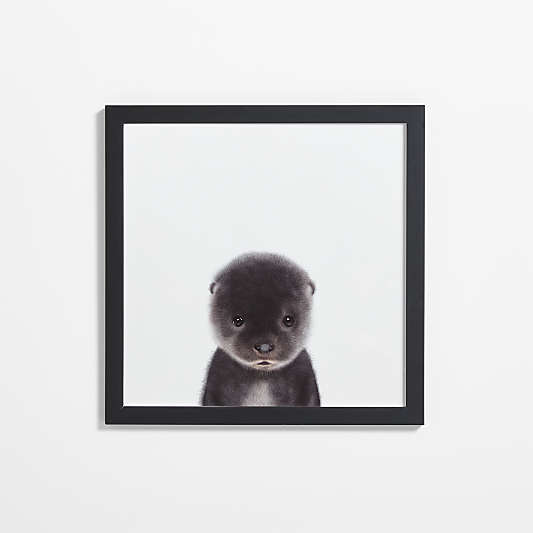 Baby Sea Otter Black Wood Framed Wall Art Print