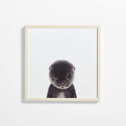 Baby Sea Otter Maple Wood Framed Wall Art Print