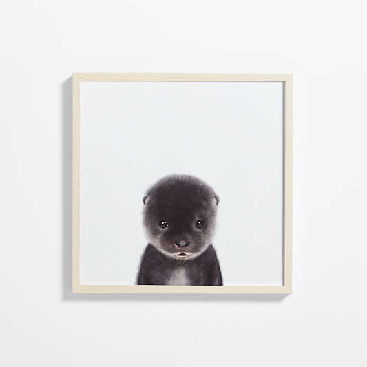 Baby Sea Otter Maple Wood Framed Wall Art Print