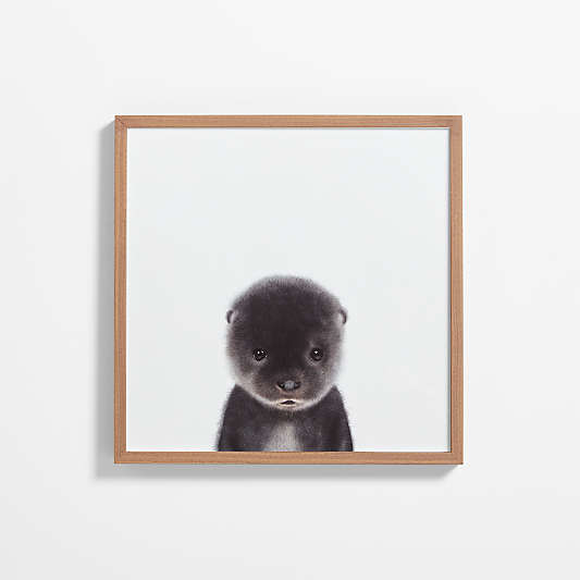 Baby Sea Otter Walnut Wood Framed Wall Art Print