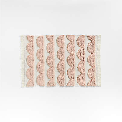 Oulu Handwoven Pink and White Scallop Textured Kids Rug 4x6