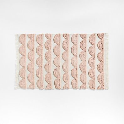 View Oulu Handwoven Pink and White Scallop Textured Kids Performance Rug 5x8 details