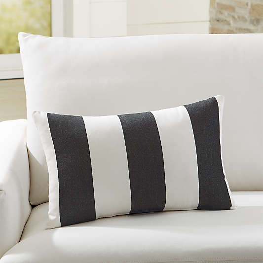 Sunbrella ® Cabana Stripe Black Outdoor Lumbar Pillow