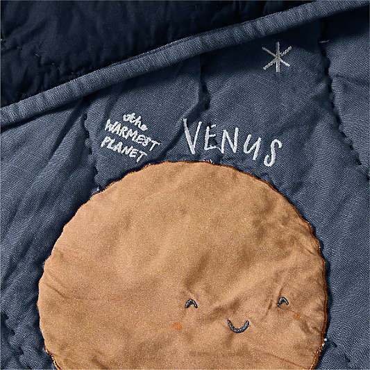 Outer Space Navy Blue Organic Cotton Kids Quilt Bedding Set