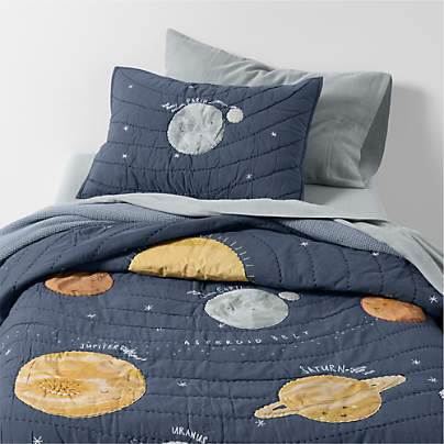 Outer Space Navy Blue Organic Cotton Kids Full/Queen Quilt