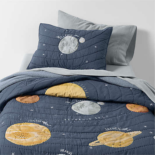 Outer Space Navy Blue Organic Cotton Kids Full/Queen Quilt