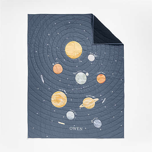 Outer Space Navy Blue Organic Cotton Kids Full/Queen Quilt