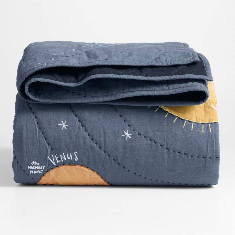 Outer Space Navy Blue Organic Cotton Kids Twin Quilt - image 1 of 9