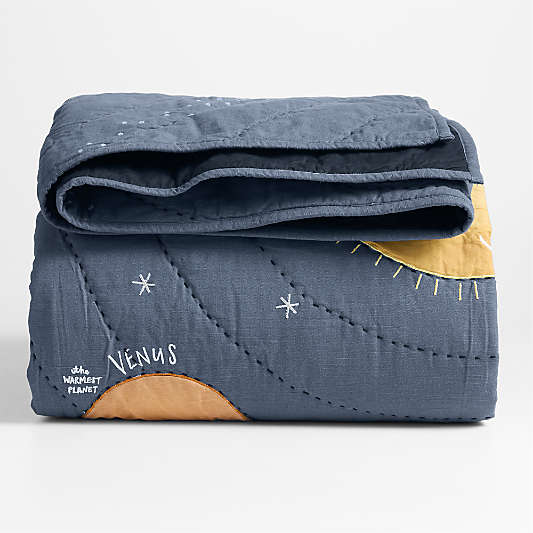 Outer Space Navy Blue Organic Cotton Kids Full/Queen Quilt