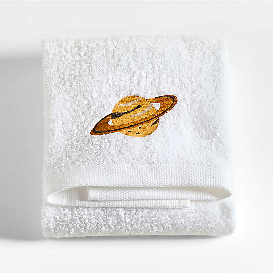 Outer Space Embroidered Organic Cotton Kids Bath Towel