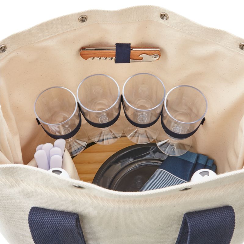 Outfitted Blue Canvas Picnic Tote - image 2 of 4