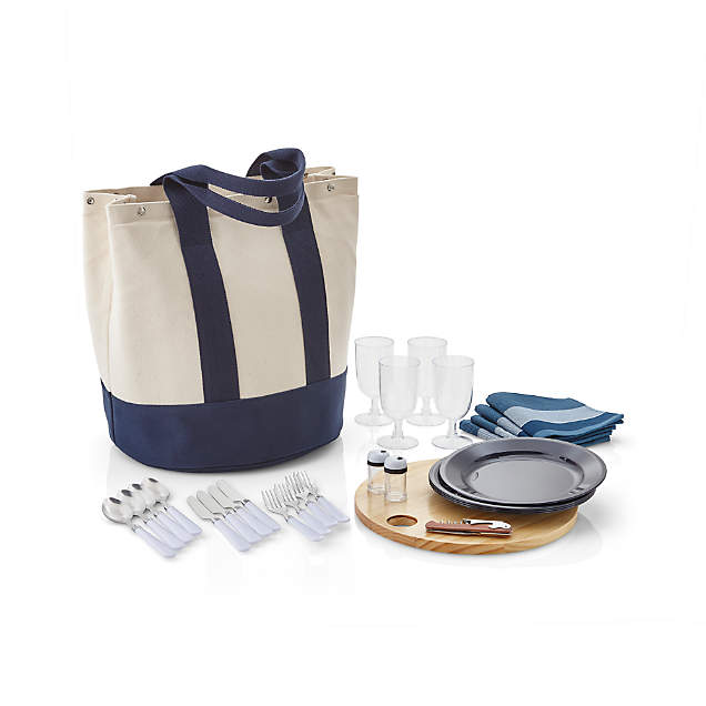 White Canvas Picnic Basket + Reviews Crate & Barrel