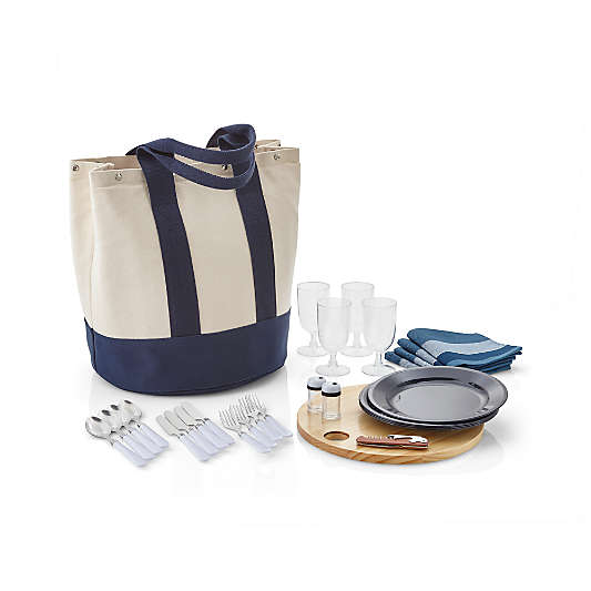 Outfitted Blue Canvas Picnic Tote