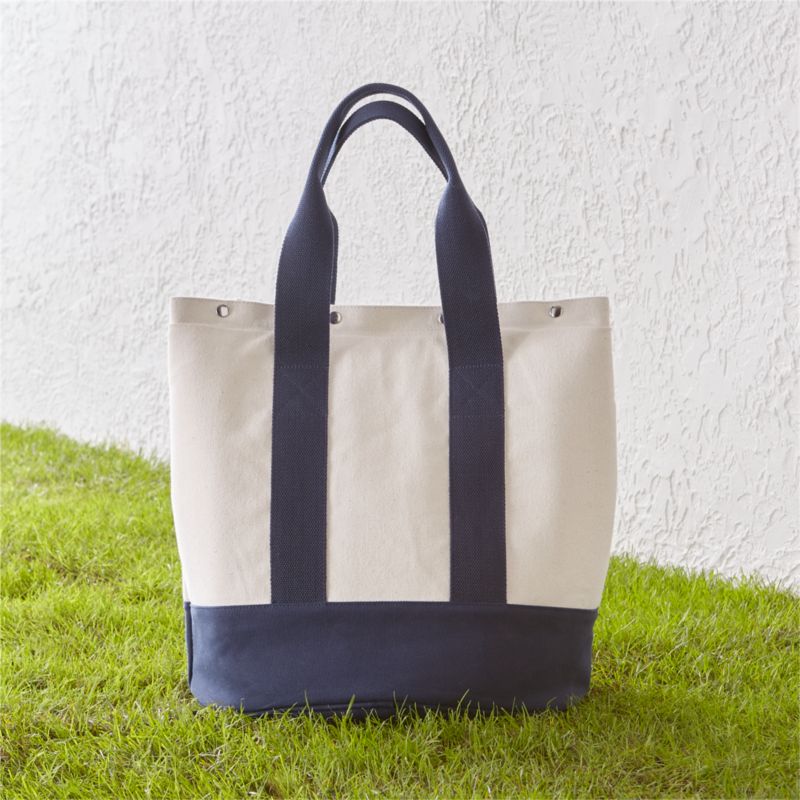 Outfitted Blue Canvas Picnic Tote + Reviews | Crate & Barrel