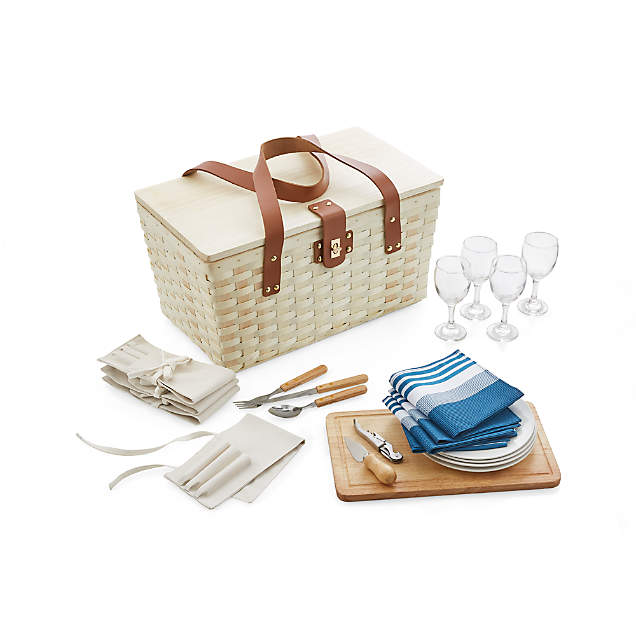 White Canvas Picnic Basket + Reviews Crate & Barrel