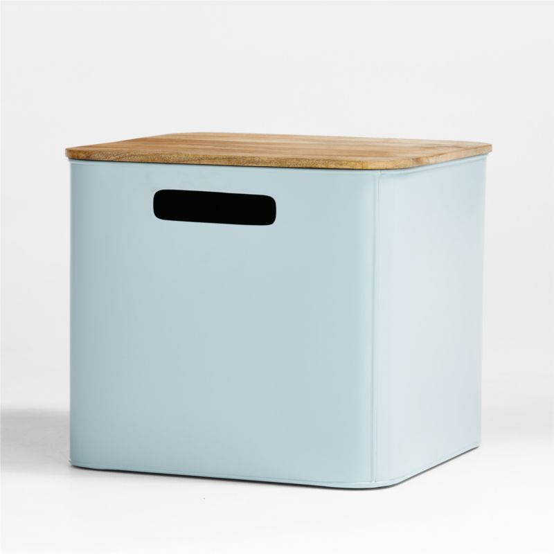 Outline Cloud Blue Large Metal Floor Bin with Wood Lid - image 3 of 7