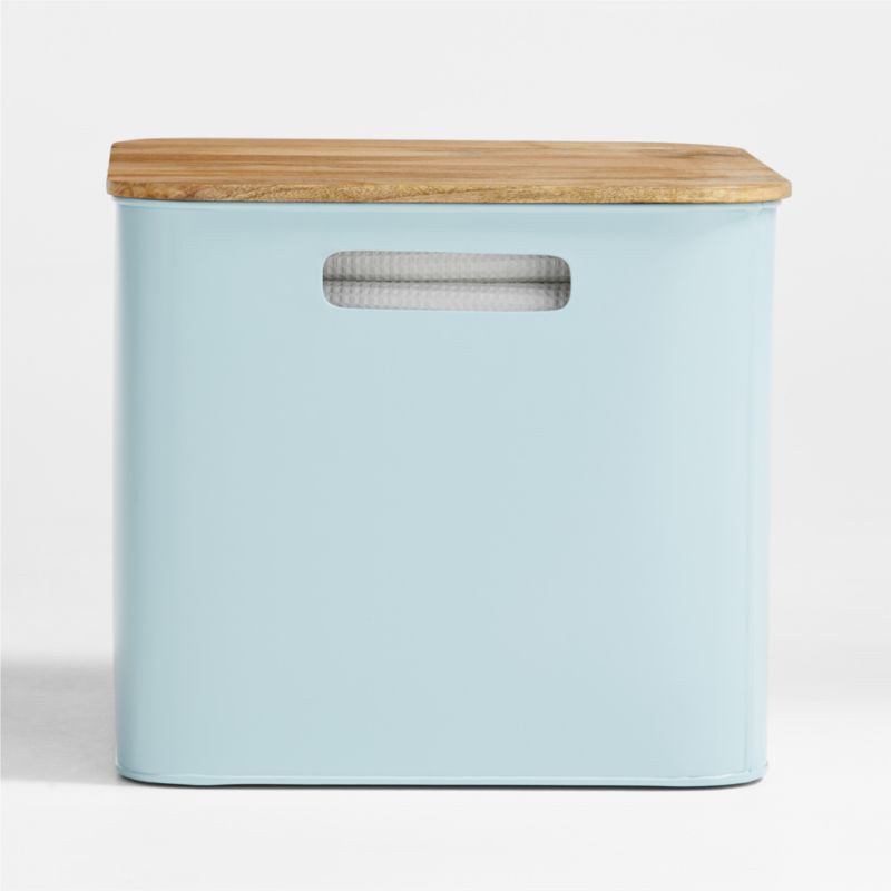 Outline Cloud Blue Large Metal Floor Bin with Wood Lid - image 0 of 7