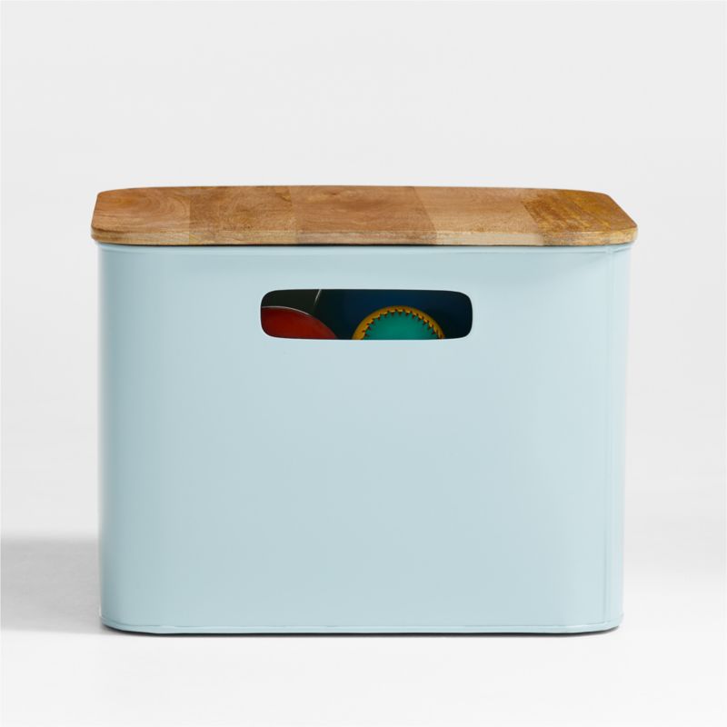 Outline Cloud Blue Medium Metal Storage Bin with Wood Lid