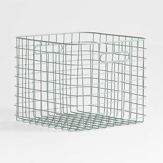 Outline Sage Large Wire Metal Floor Storage Bin with Wood Lid