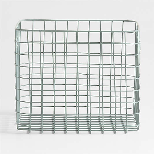 Outline Sage Large Wire Metal Floor Storage Bin with Wood Lid