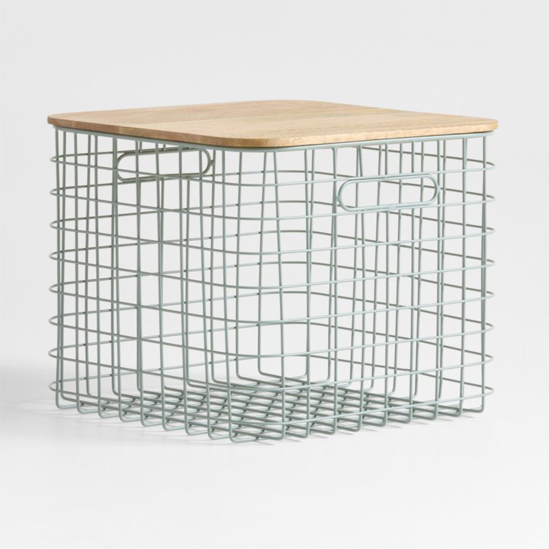 Outline Sage Large Wire Metal Floor Storage Bin with Wood Lid - image 2 of 6