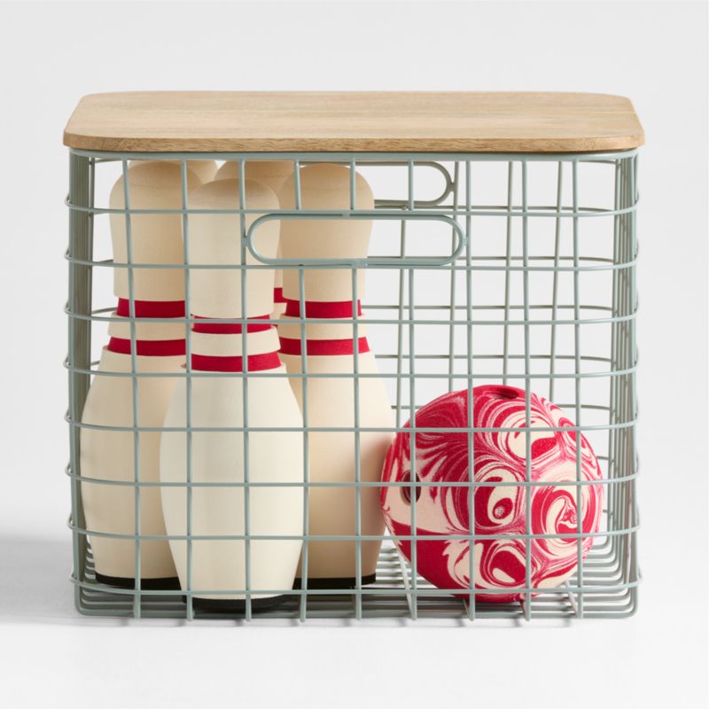 Outline Sage Large Wire Metal Floor Storage Bin with Wood Lid - image 0 of 6