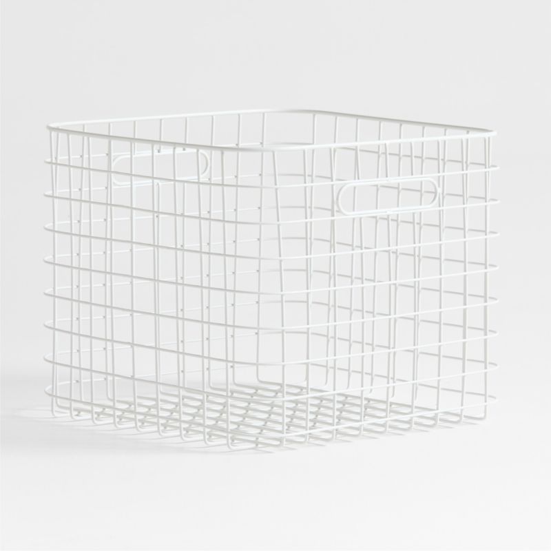 Outline White Large Wire Metal Floor Storage Bin with Wood Lid - image 3 of 6