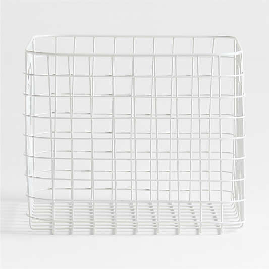 Outline White Large Wire Metal Floor Storage Bin with Wood Lid