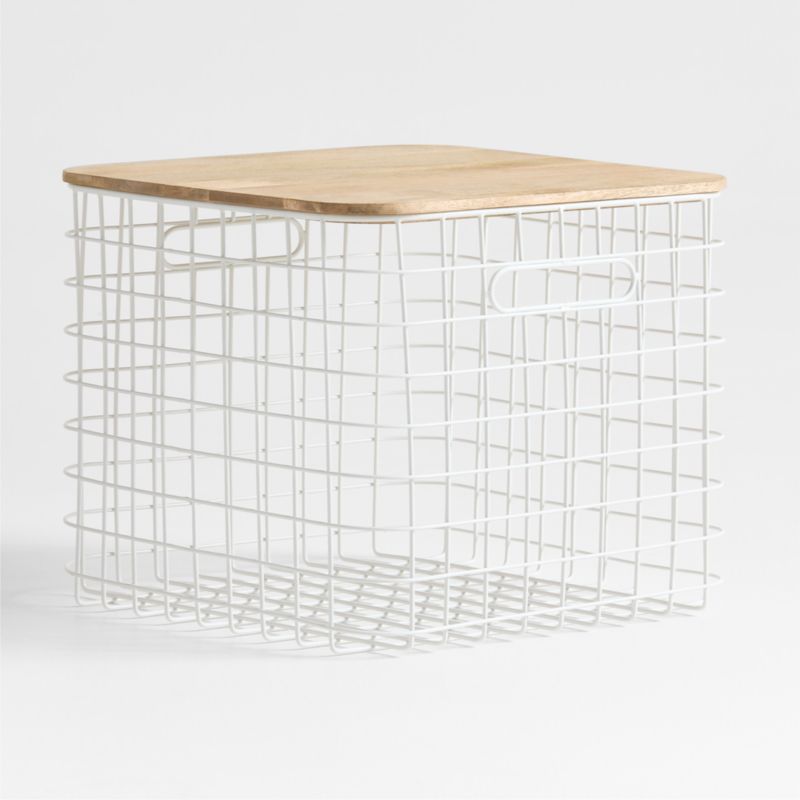 Outline White Large Wire Metal Floor Storage Bin with Wood Lid - image 2 of 6