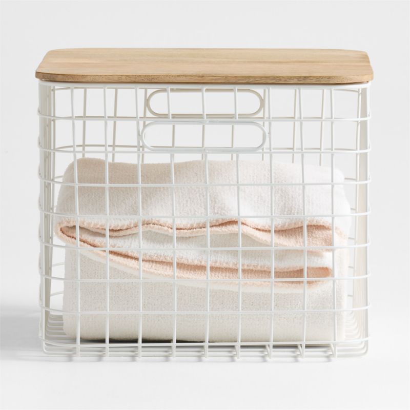 Outline White Large Wire Metal Floor Storage Bin with Wood Lid - image 0 of 6