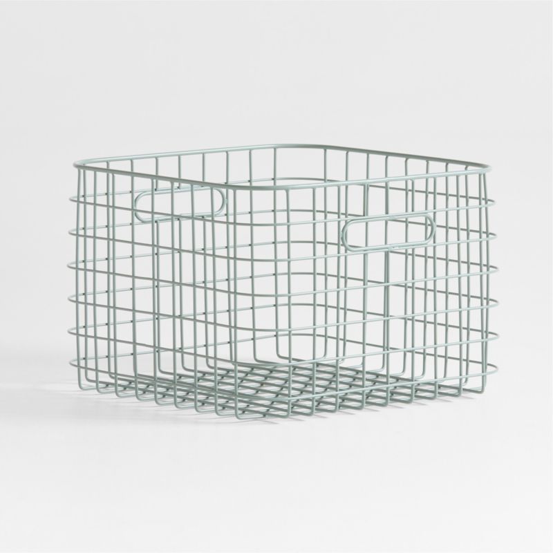 Outline Sage Medium Wire Metal Floor Storage Bin with Wood Lid - image 2 of 5