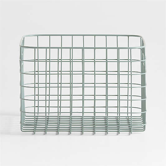 Outline Sage Medium Wire Metal Floor Storage Bin with Wood Lid