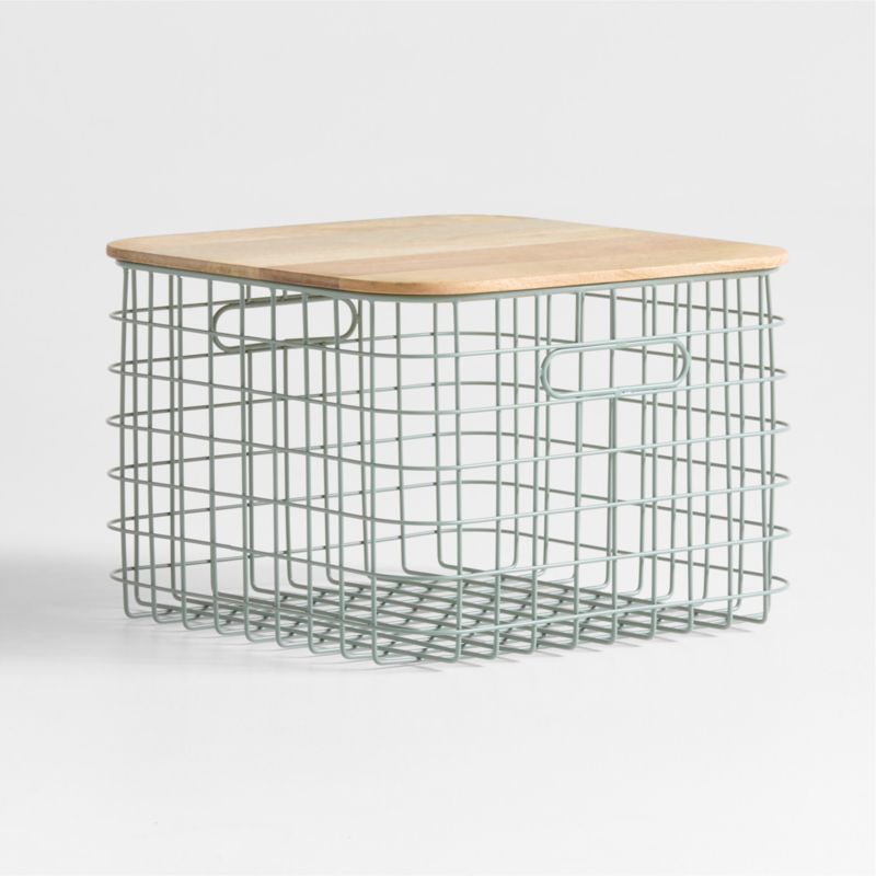 Outline Sage Medium Wire Metal Floor Storage Bin with Wood Lid - image 1 of 5