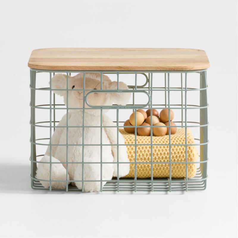Outline Sage Medium Metal Floor Storage Bin with Wood Lid