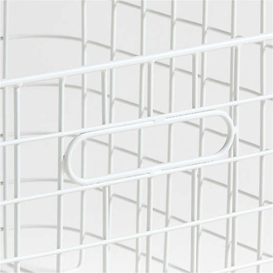 Outline White Medium Wire Metal Floor Storage Bin with Wood Lid