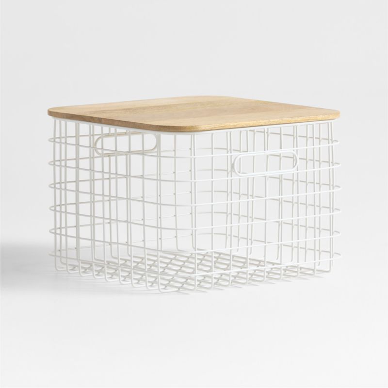 Outline White Medium Wire Metal Floor Storage Bin with Wood Lid - image 1 of 5