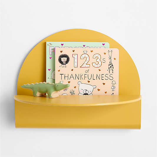 Outline Ochre Yellow Round Metal Kids Wall Shelf