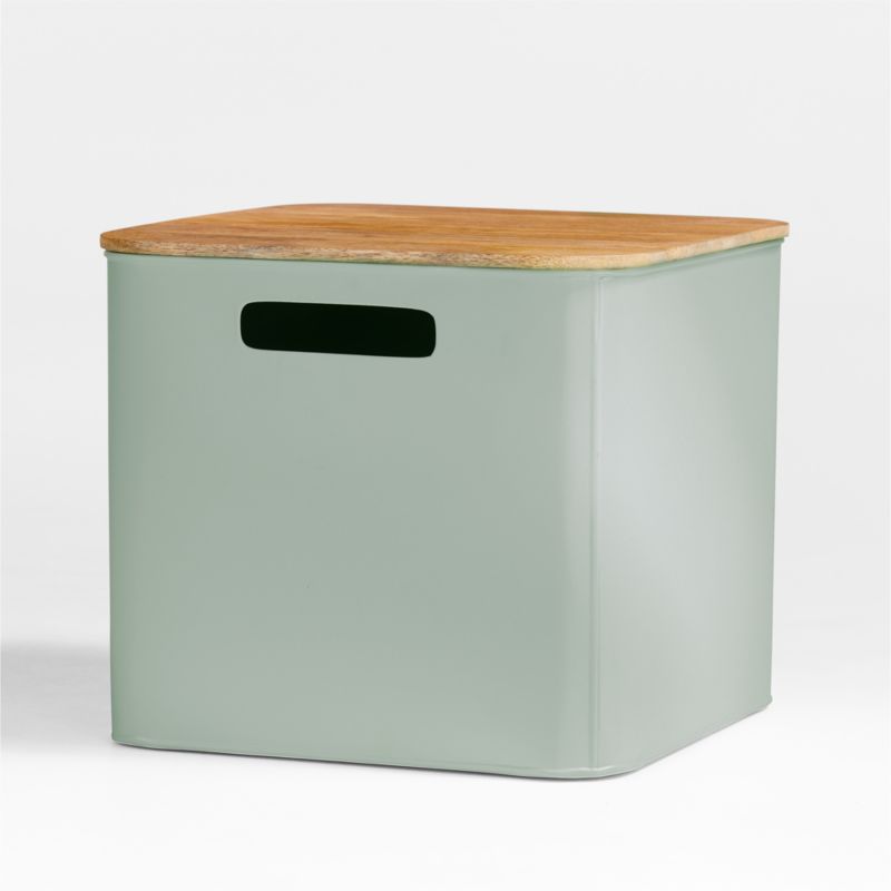 Outline Sage Metal Floor Storage Bin with Wood Lid