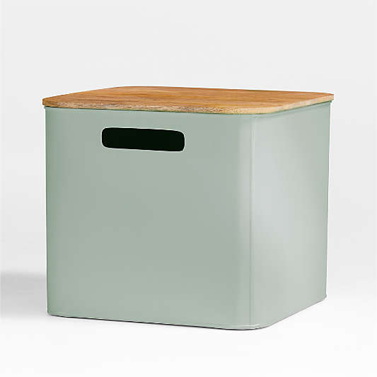 Outline Sage Large Metal Floor Storage Bin with Wood Lid