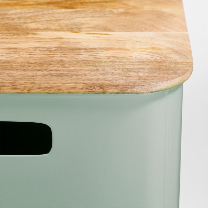 Outline Sage Metal Floor Storage Bin with Wood Lid